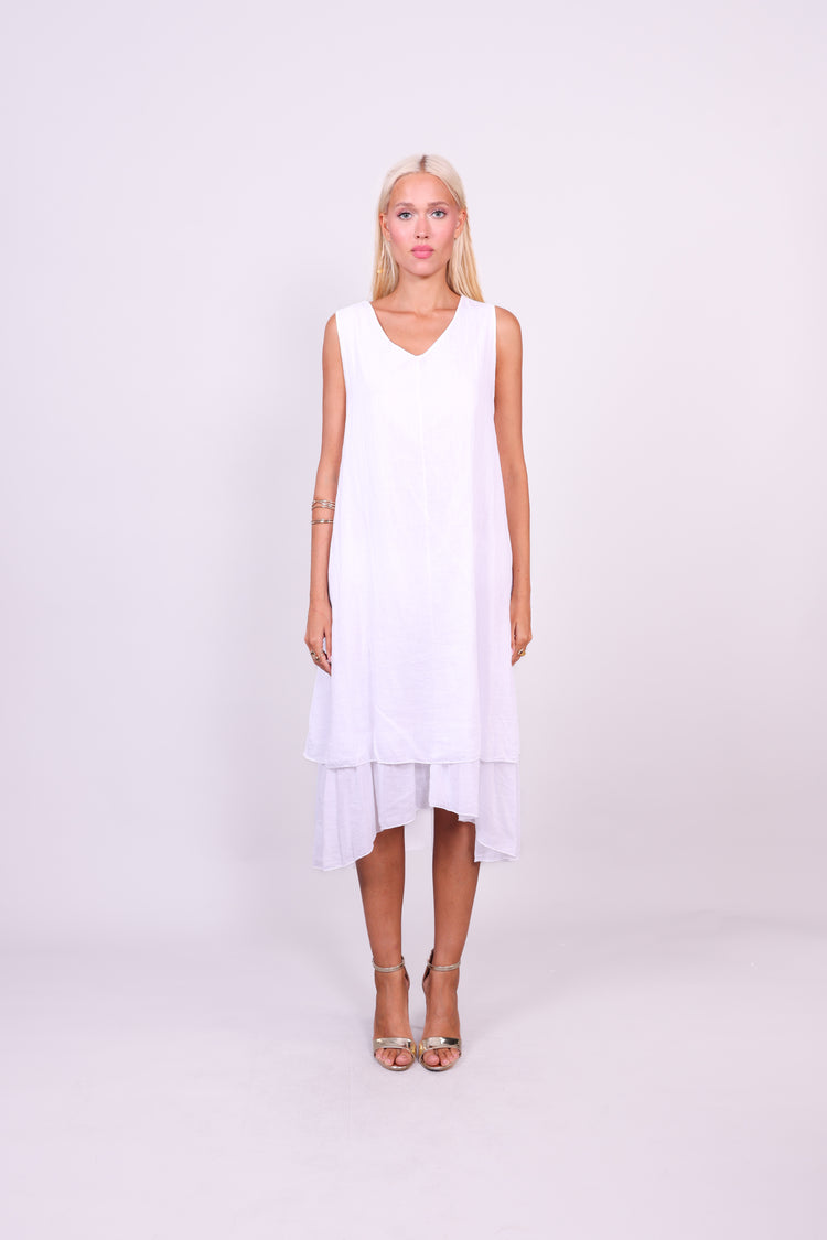 SLEEVELESS LAYERED HEM MIDI DRESS