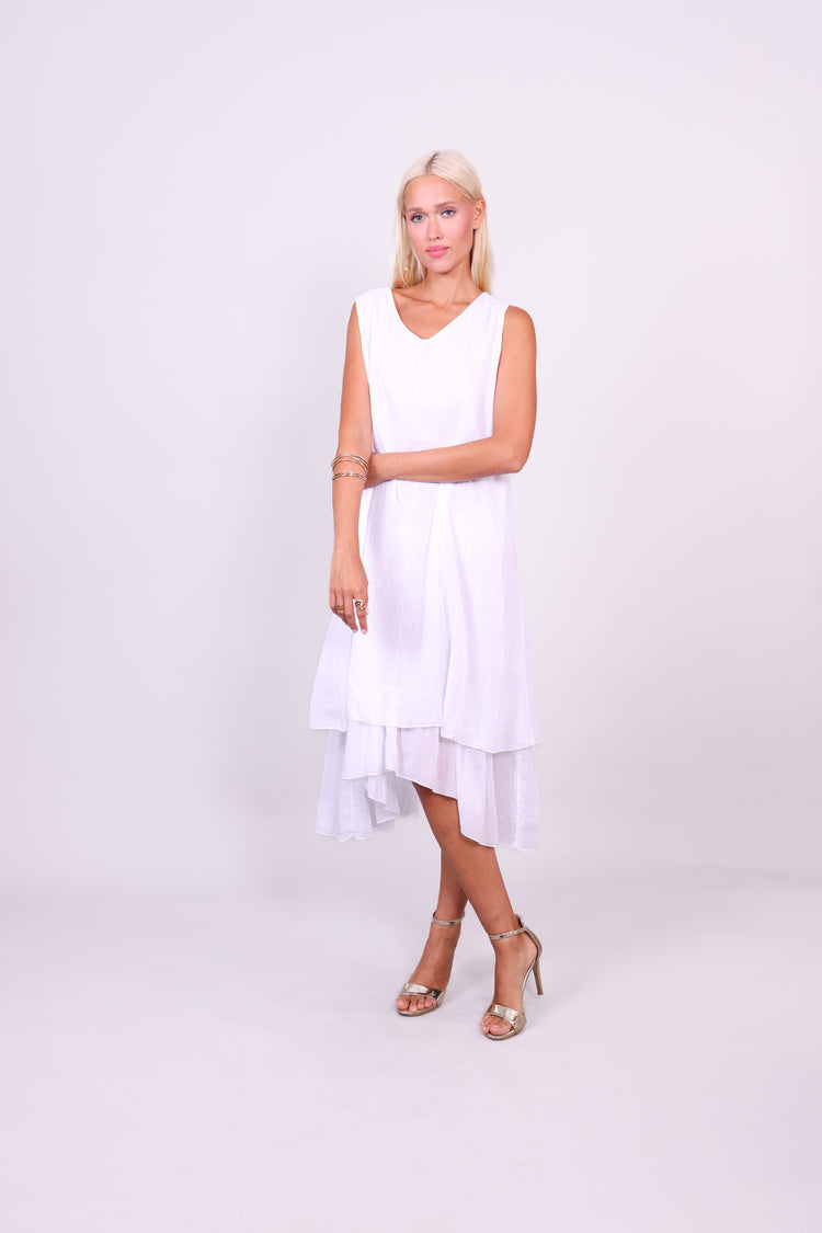 SLEEVELESS LAYERED HEM MIDI DRESS