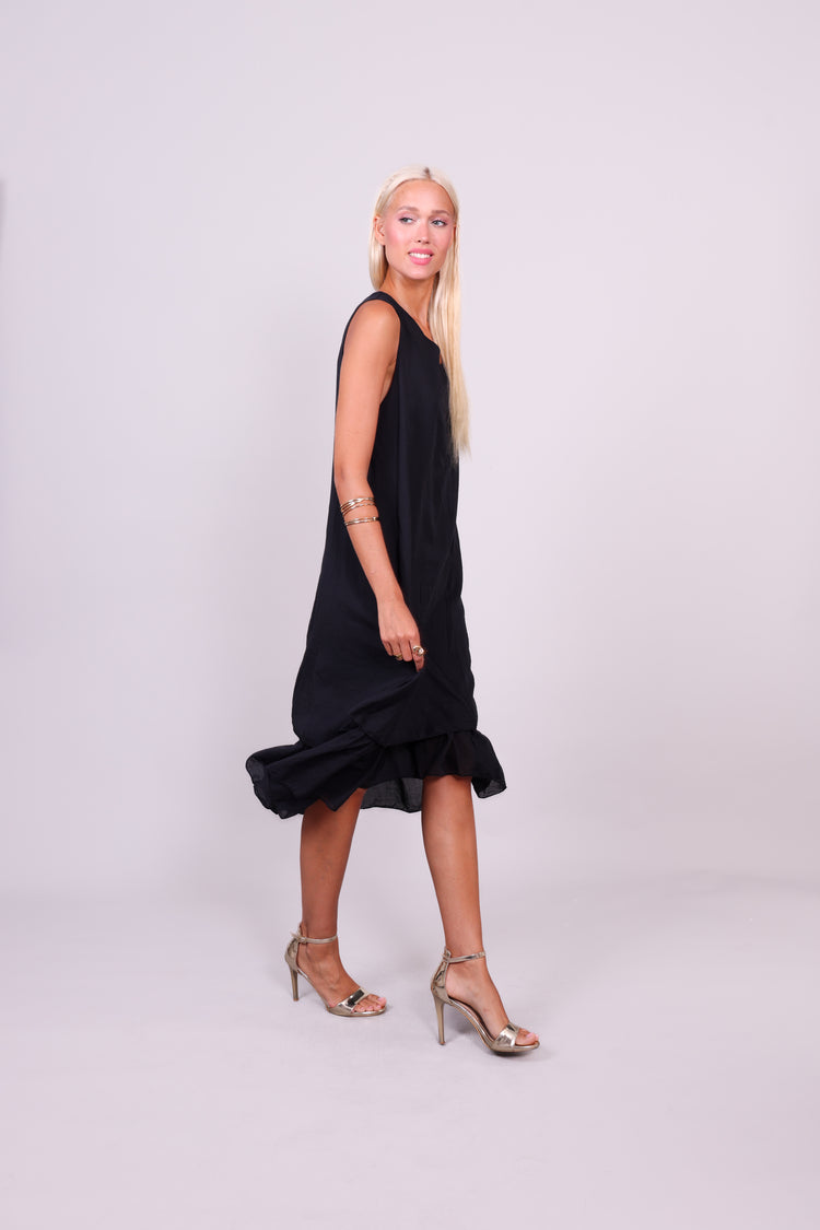 SLEEVELESS LAYERED HEM MIDI DRESS