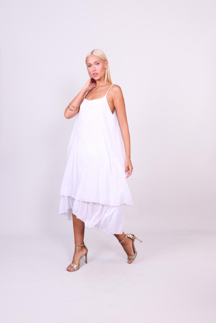 DOUBLE-LAYER LINEN SLIP DRESS