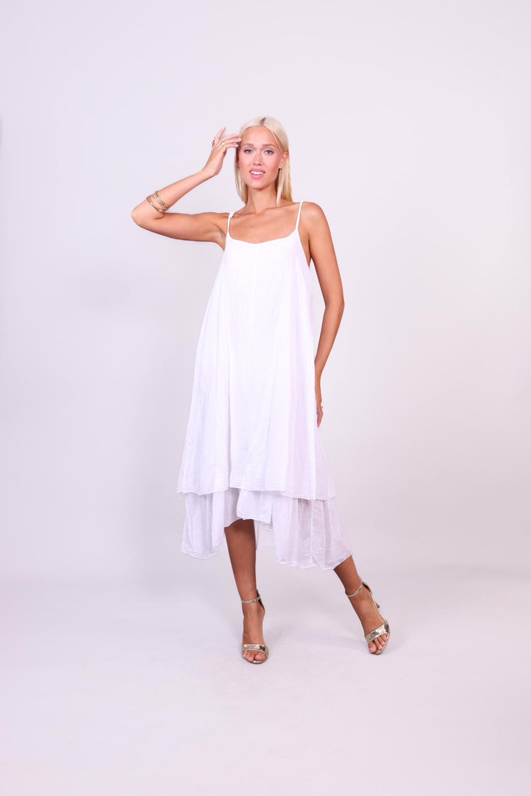 DOUBLE-LAYER LINEN SLIP DRESS