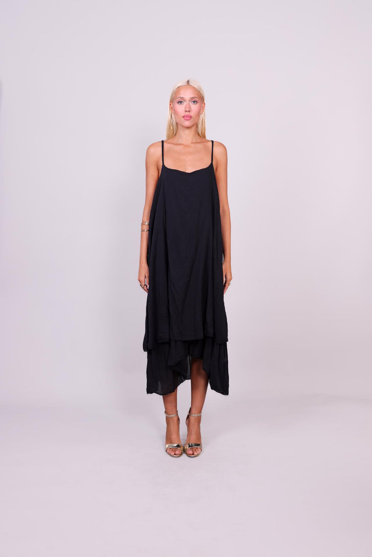 DOUBLE-LAYER LINEN SLIP DRESS