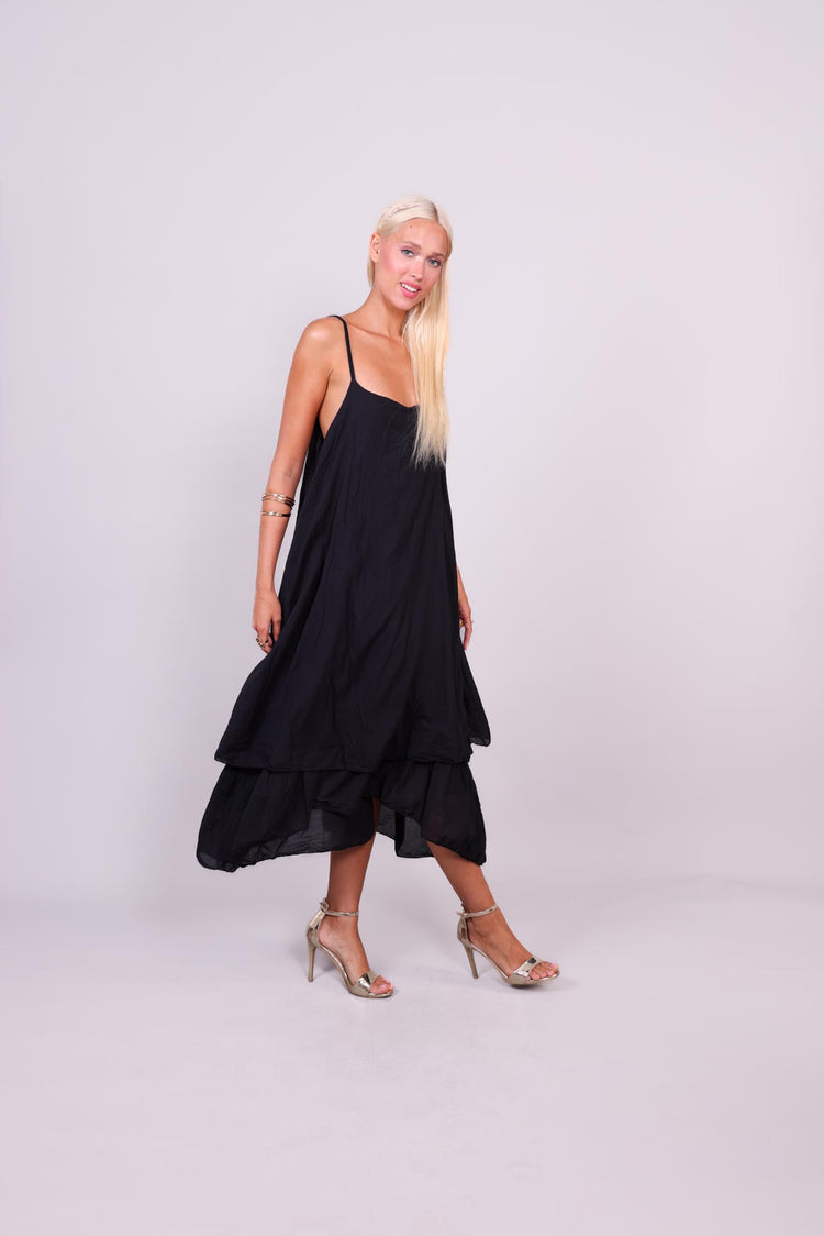 DOUBLE-LAYER LINEN SLIP DRESS