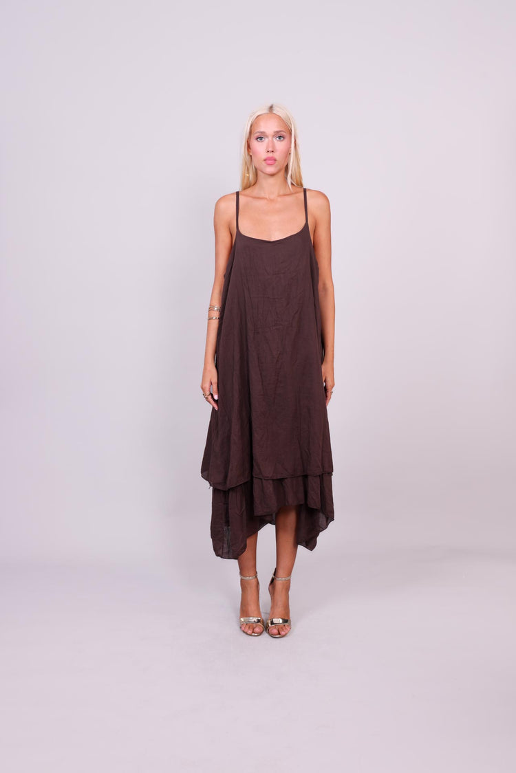 DOUBLE-LAYER LINEN SLIP DRESS