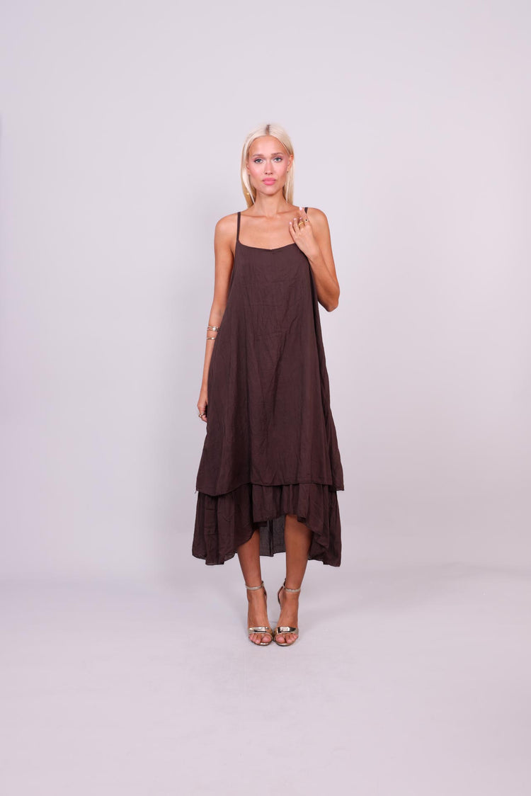 DOUBLE-LAYER LINEN SLIP DRESS