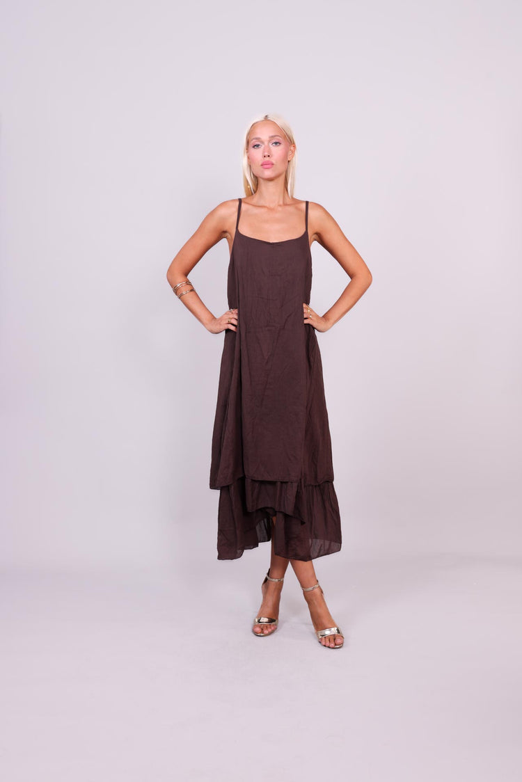 DOUBLE-LAYER LINEN SLIP DRESS