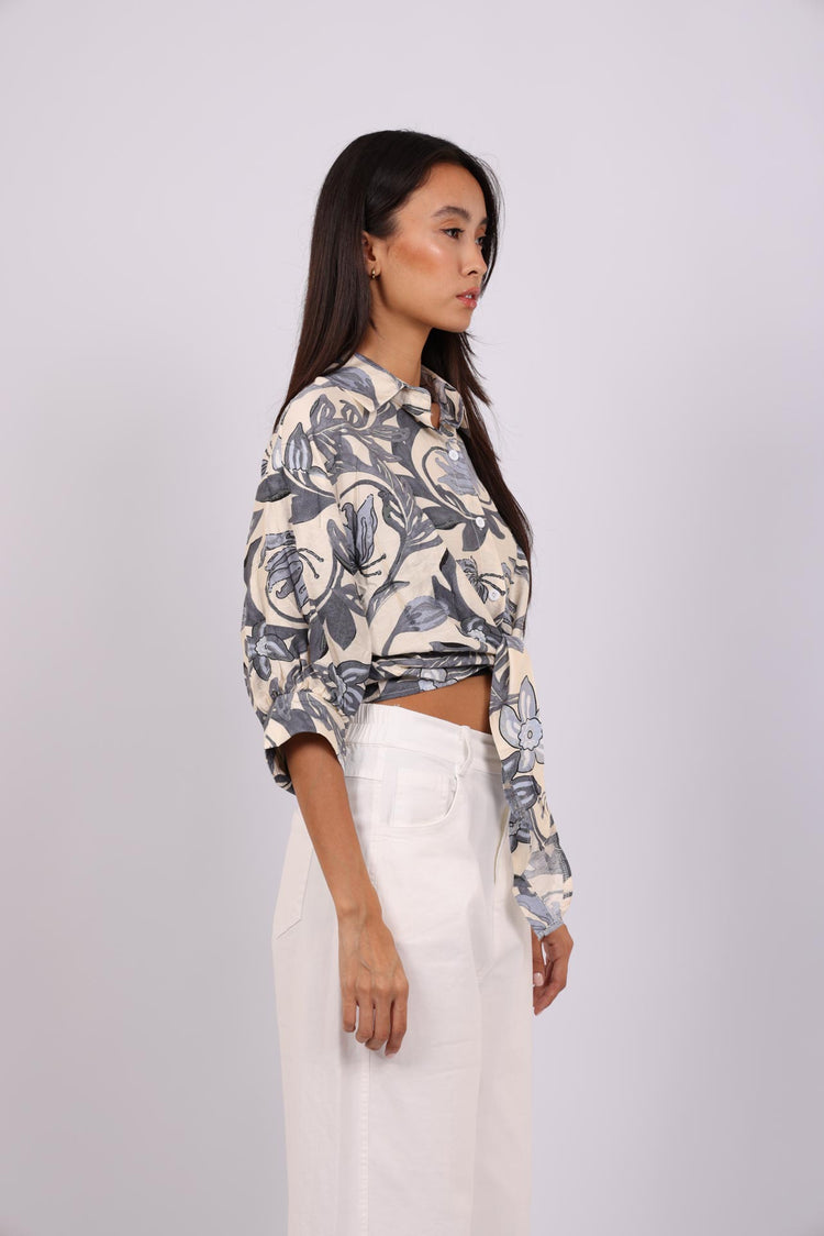 FLORAL PRINT TIE-FRONT SHIRT