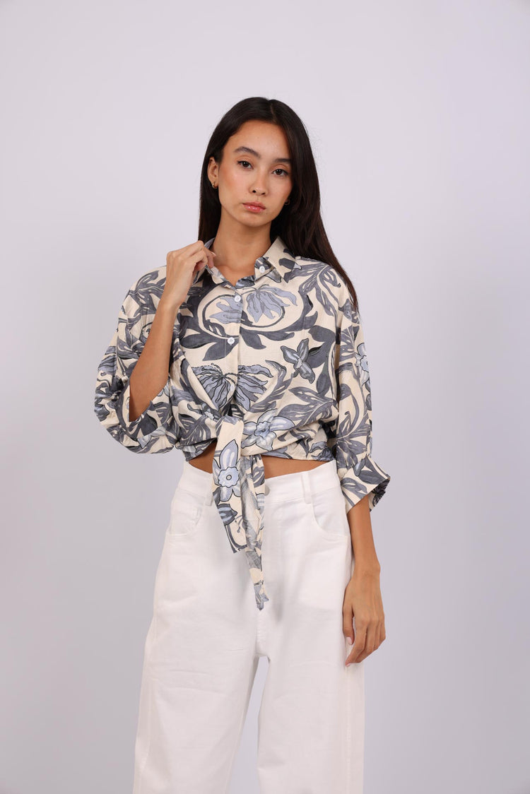 FLORAL PRINT TIE-FRONT SHIRT