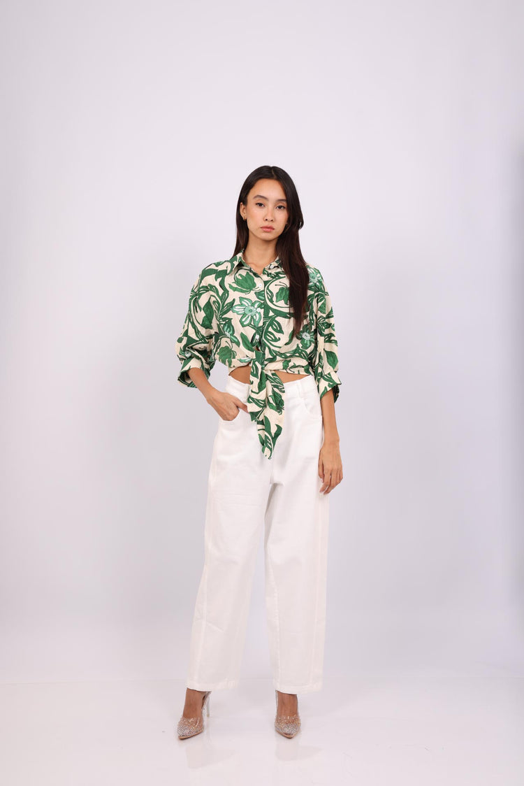 FLORAL PRINT TIE-FRONT SHIRT