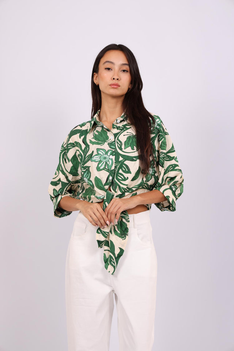 FLORAL PRINT TIE-FRONT SHIRT
