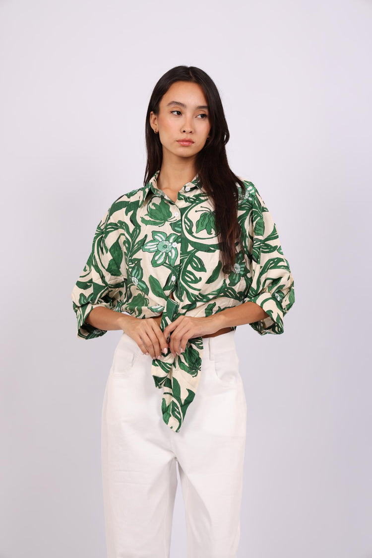 FLORAL PRINT TIE-FRONT SHIRT