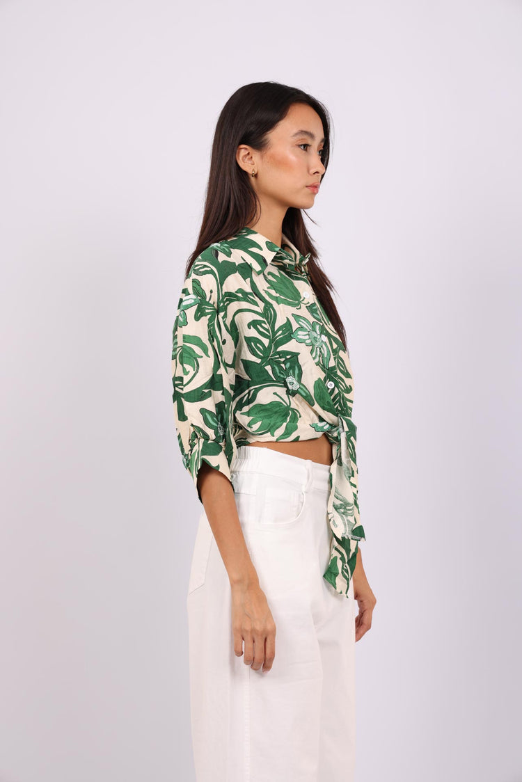FLORAL PRINT TIE-FRONT SHIRT