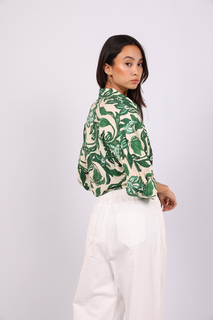 FLORAL PRINT TIE-FRONT SHIRT