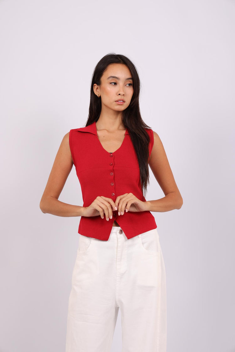 SKYLINE SLEEVELESS KNIT BLOUSE