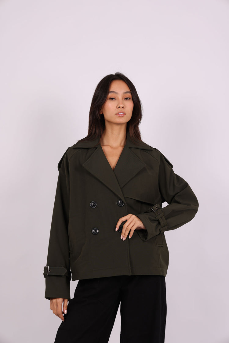 CROPPED DOUBLE-BREASTED TRENCH JACKET