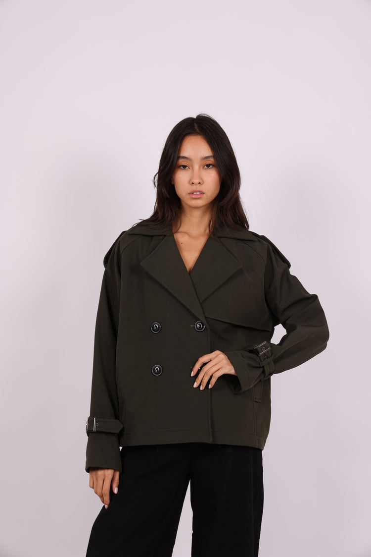CROPPED DOUBLE-BREASTED TRENCH JACKET