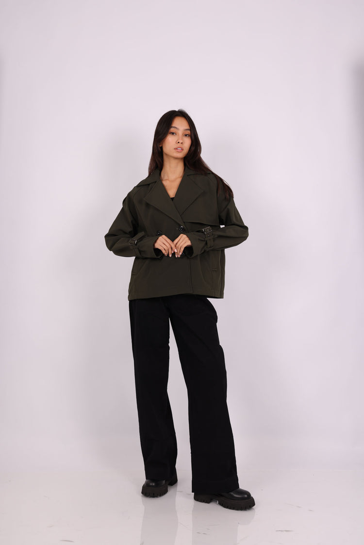 CROPPED DOUBLE-BREASTED TRENCH JACKET