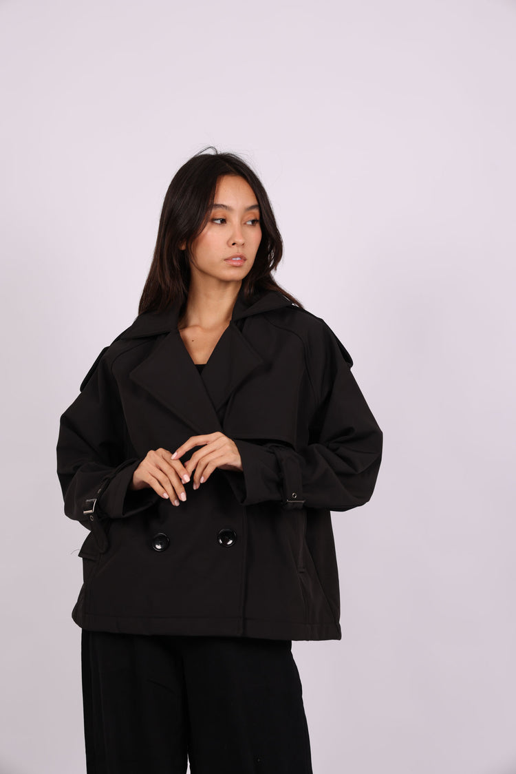 CROPPED DOUBLE-BREASTED TRENCH JACKET