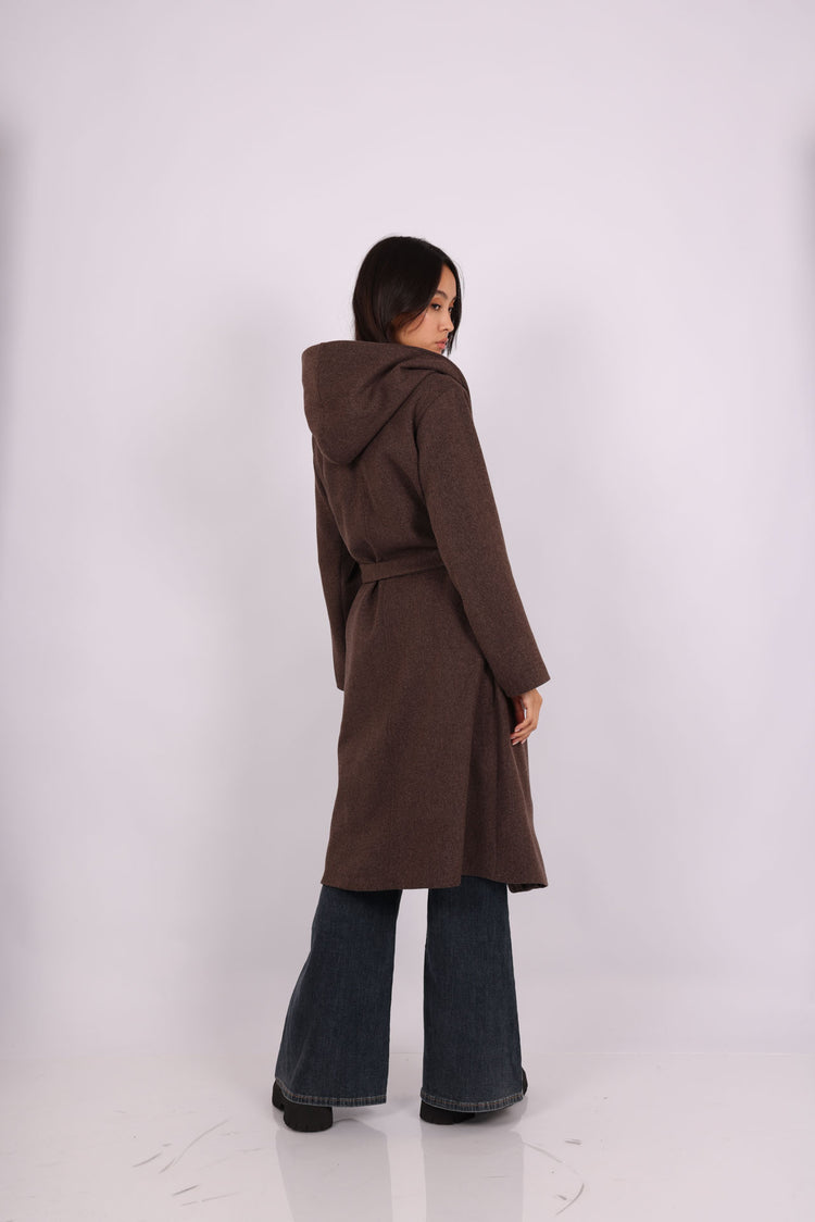 HOODED BELTED LONG COAT