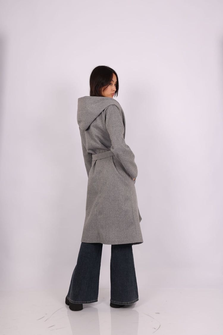 HOODED BELTED LONG COAT