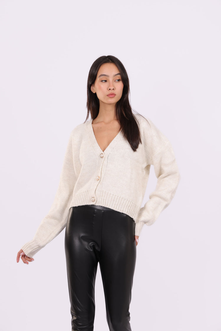 DEEP V-NECK BUTTON CARDIGAN