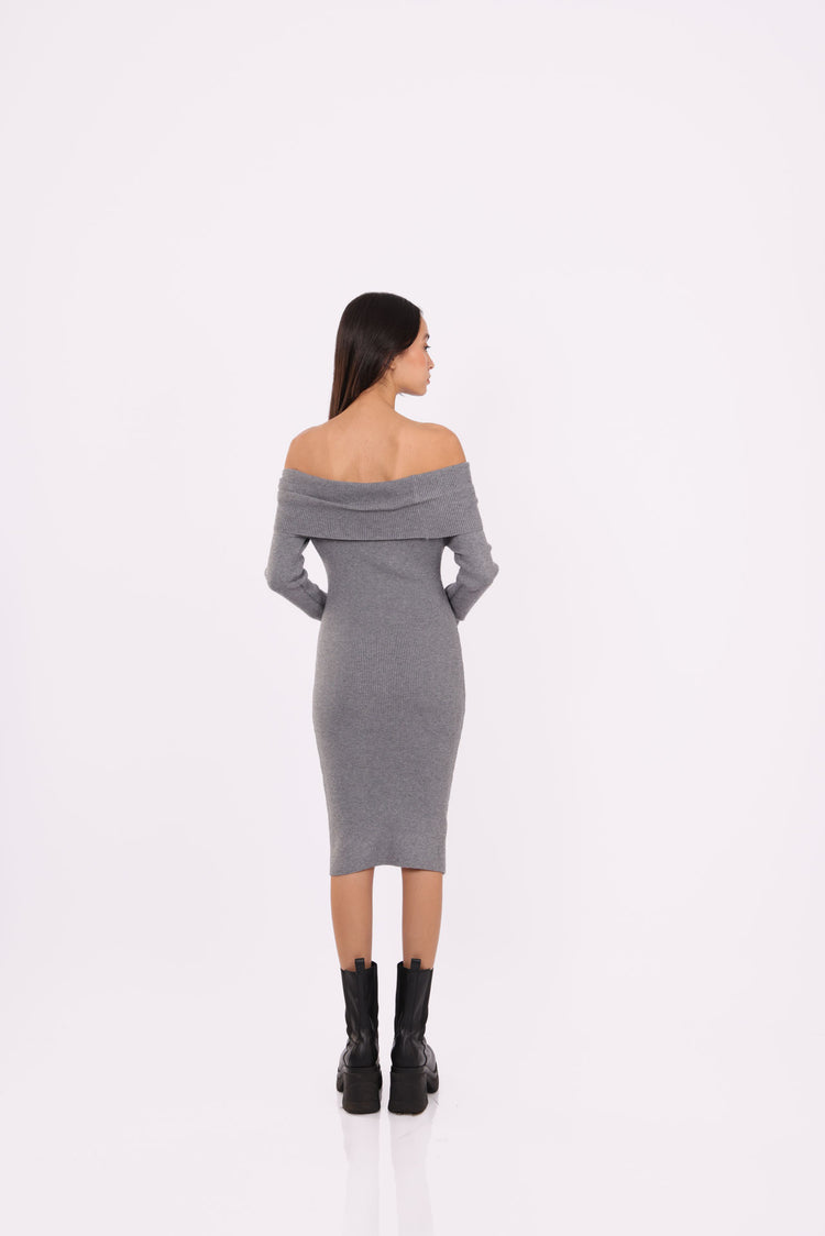 OFF-SHOULDER KNIT MIDI DRESS