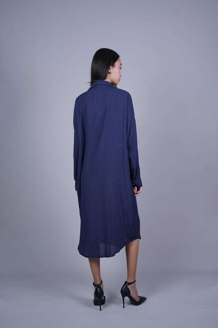 OVERSIZED BUTTON-DOWN MIDI SHIRT DRESS