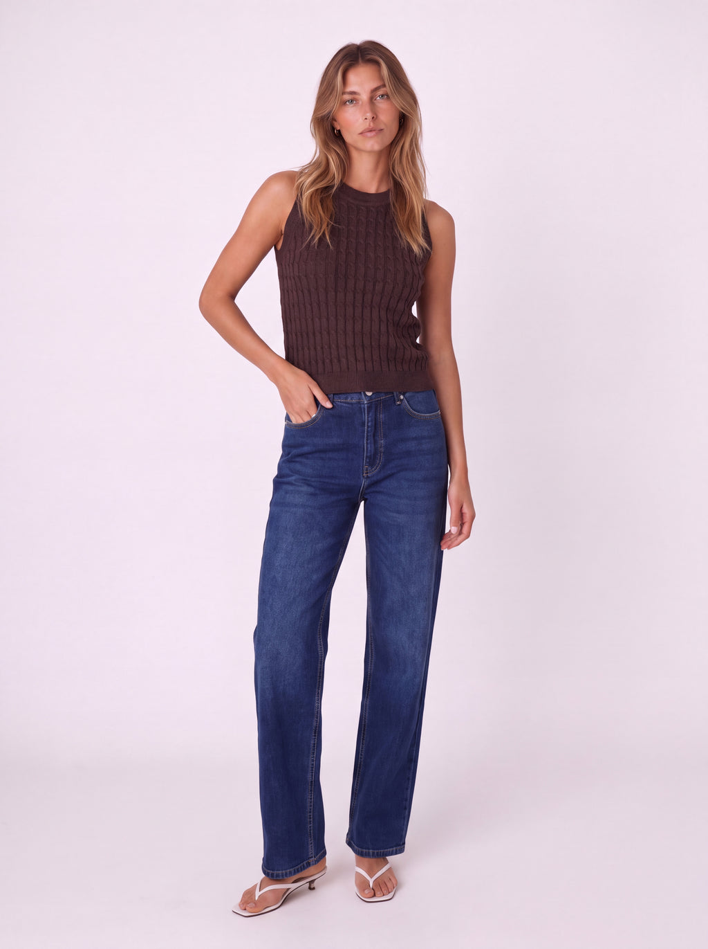 CABLE-KNIT HIGH-NECK TANK TOP
