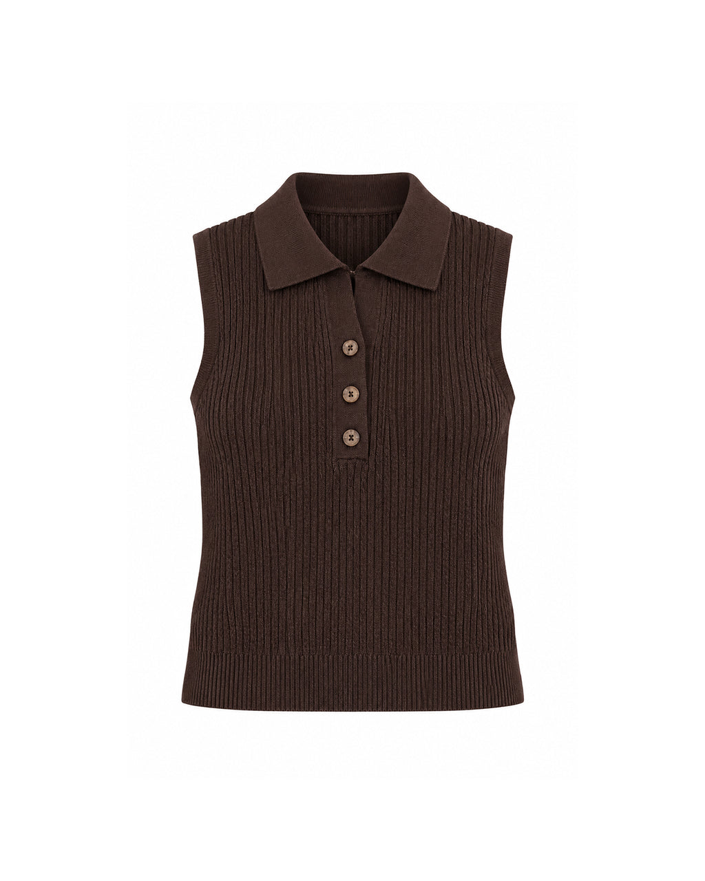 SLEEVELESS CABLE KNIT POLO TOP WITH BUTTON FRONT