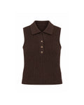 SLEEVELESS CABLE KNIT POLO TOP WITH BUTTON FRONT