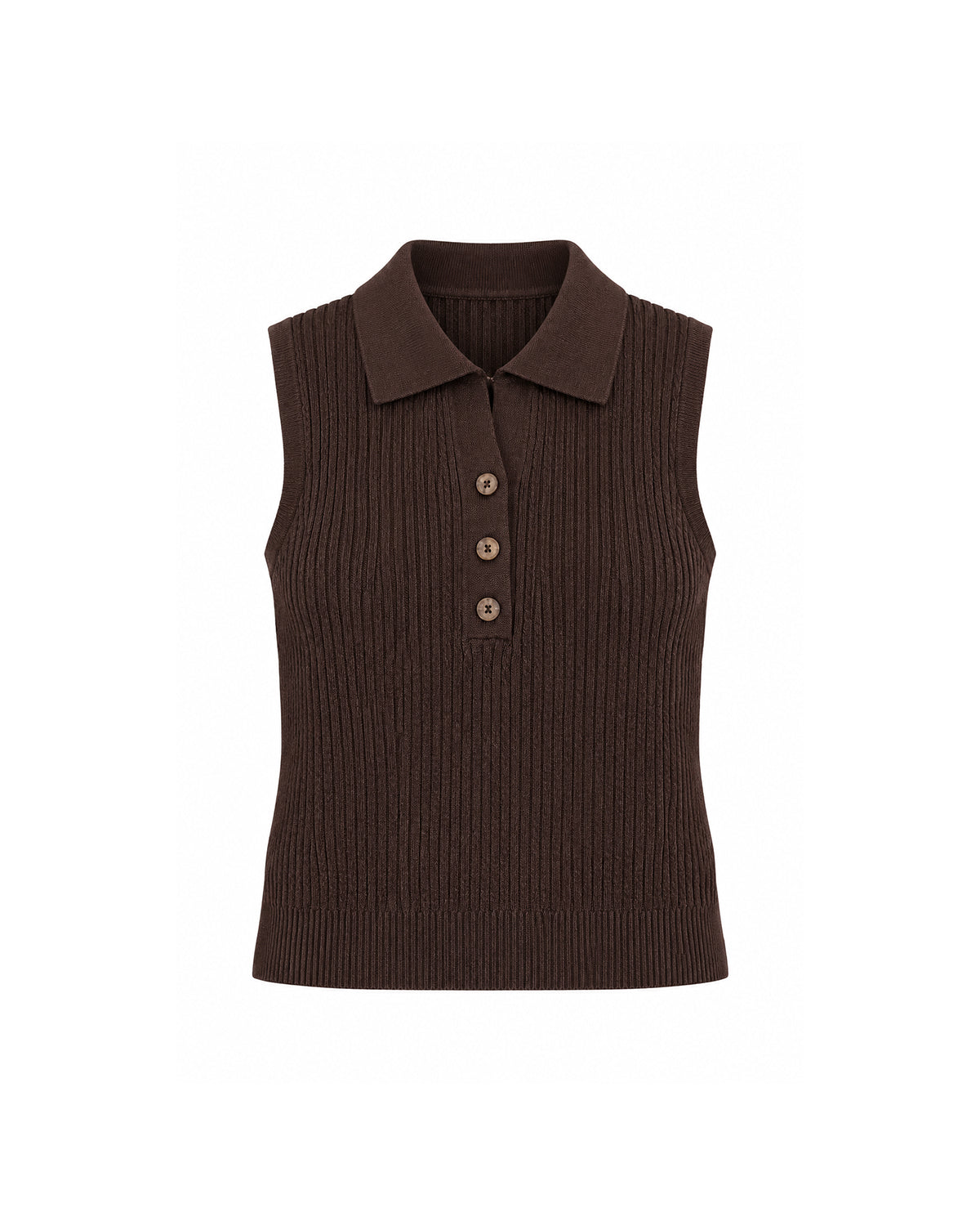 SLEEVELESS CABLE KNIT POLO TOP WITH BUTTON FRONT