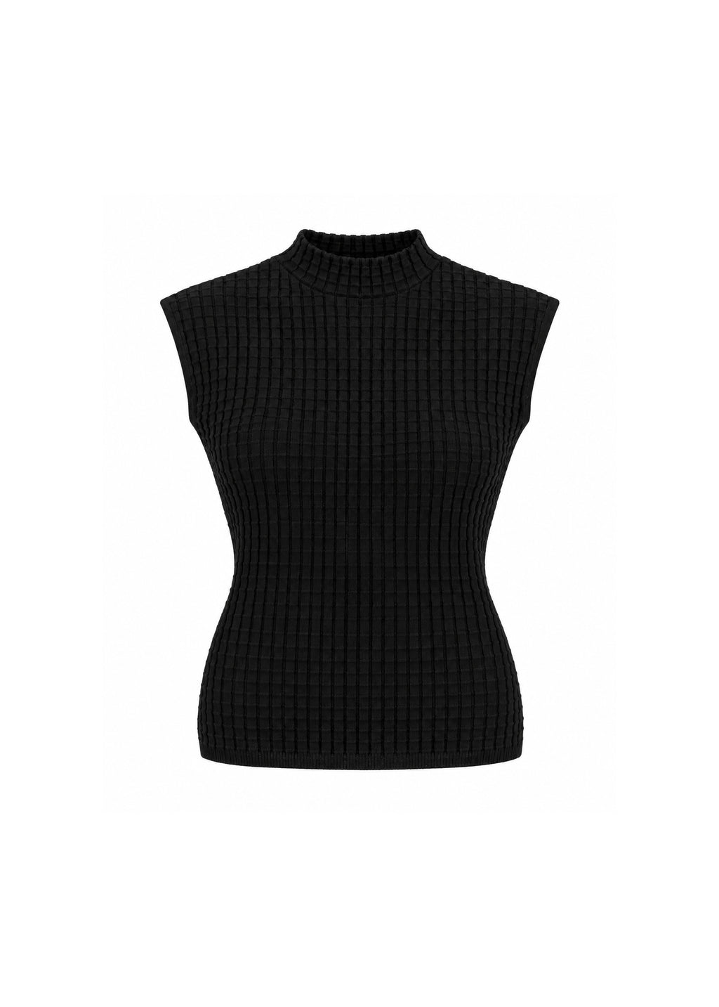MOCK-NECK TEXTURED SLEEVELESS KNIT TOP