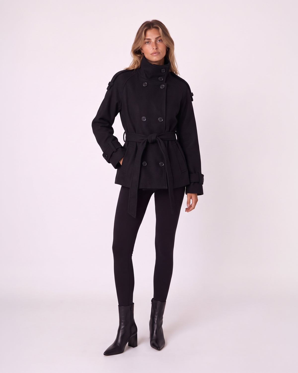 DOUBLE-BREASTED BELTED WOOL COAT