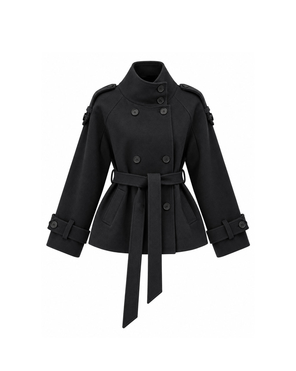 DOUBLE-BREASTED BELTED WOOL COAT