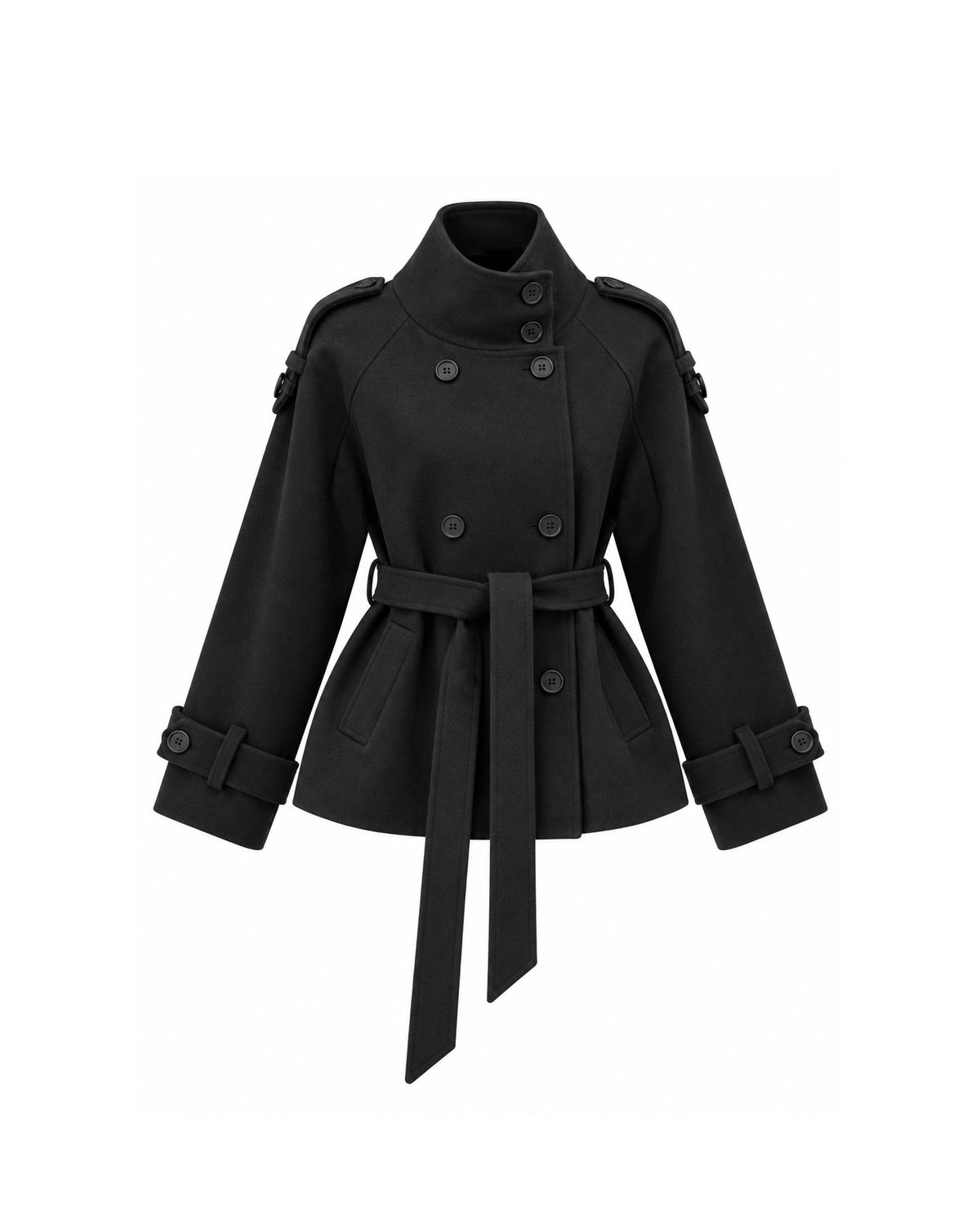 DOUBLE-BREASTED BELTED WOOL COAT