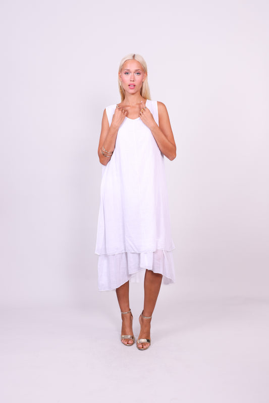 SLEEVELESS LAYERED HEM MIDI DRESS
