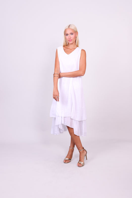 SLEEVELESS LAYERED HEM MIDI DRESS