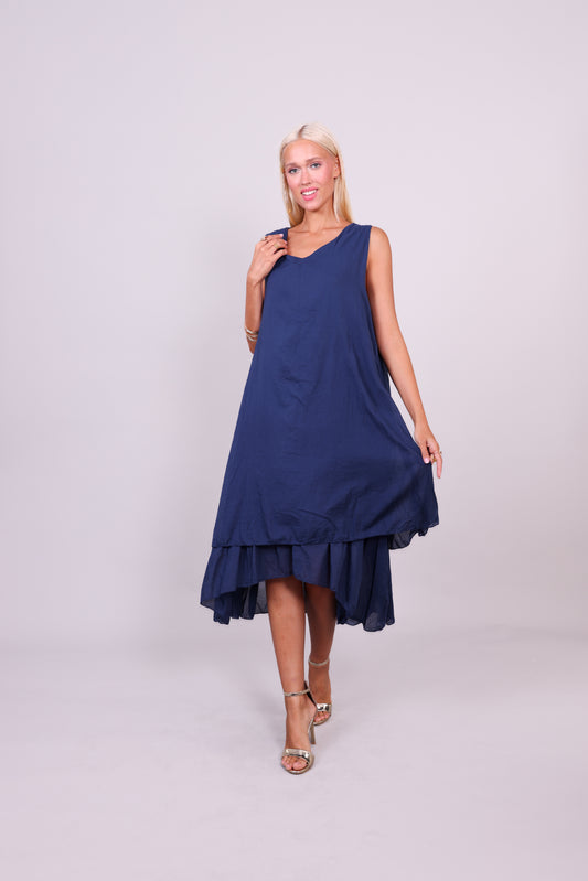 SLEEVELESS LAYERED HEM MIDI DRESS