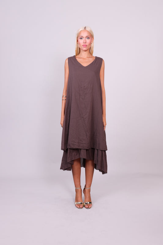 SLEEVELESS LAYERED HEM MIDI DRESS