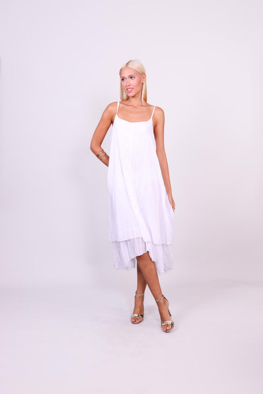 DOUBLE-LAYER LINEN SLIP DRESS