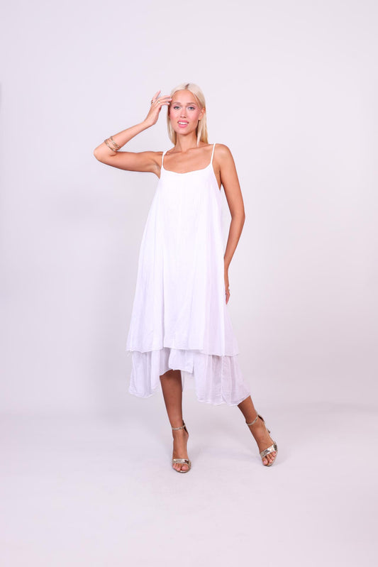 DOUBLE-LAYER LINEN SLIP DRESS