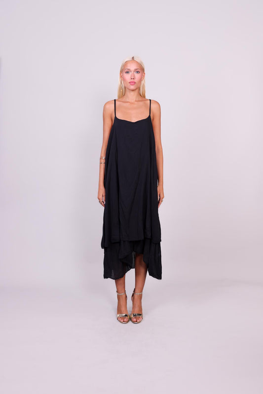 DOUBLE-LAYER LINEN SLIP DRESS