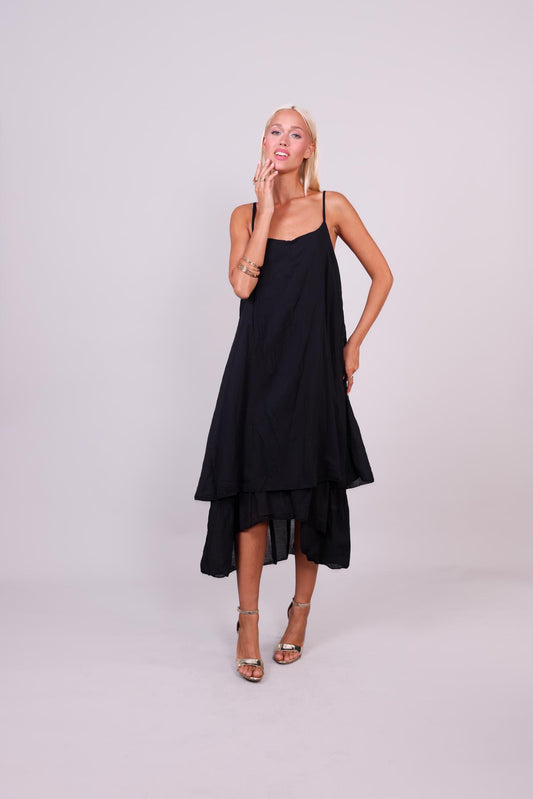 DOUBLE-LAYER LINEN SLIP DRESS