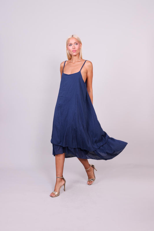 DOUBLE-LAYER LINEN SLIP DRESS