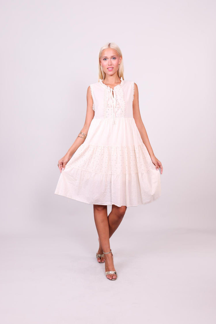 RUFFLE CHARM SLEEVELESS DRESS