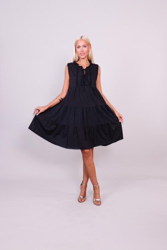 RUFFLE CHARM SLEEVELESS DRESS