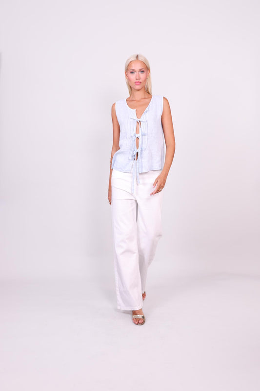 BREEZE KNOT FRONT LINEN BLOUSE