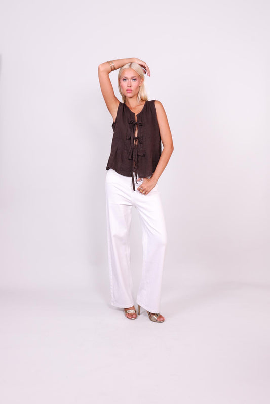 BREEZE KNOT FRONT LINEN BLOUSE