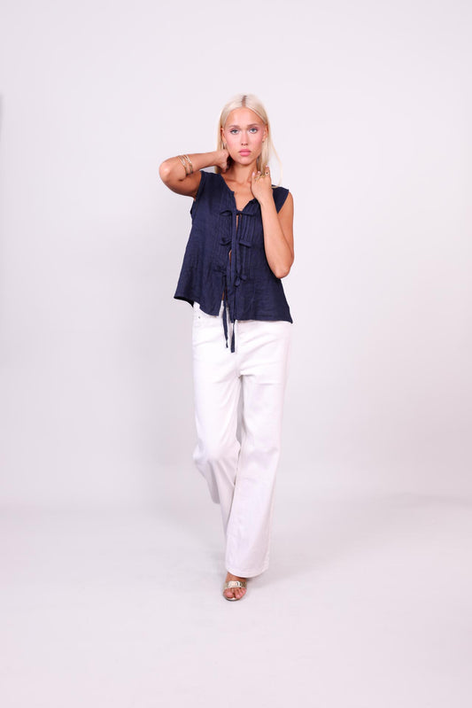 BREEZE KNOT FRONT LINEN BLOUSE