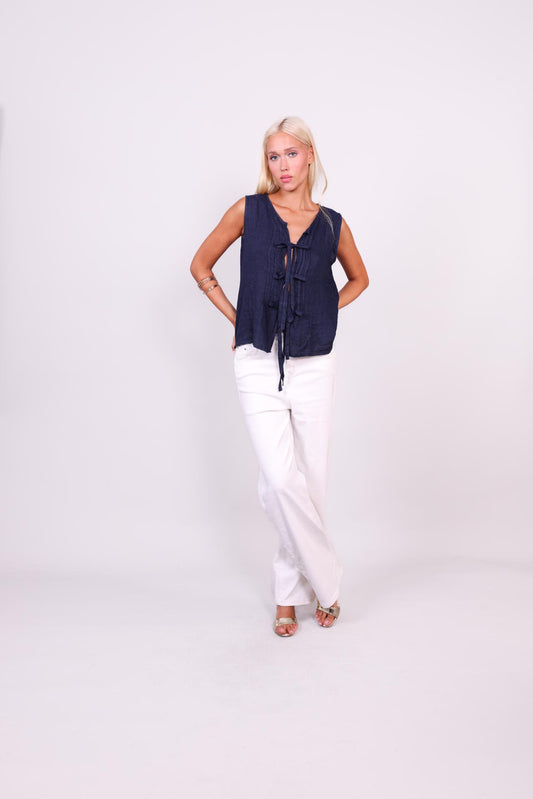 BREEZE KNOT FRONT LINEN BLOUSE